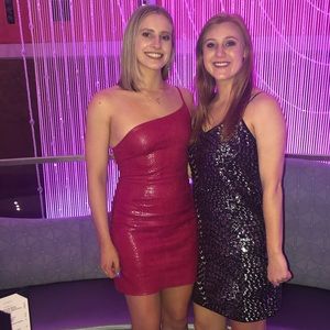 Red snakeskin mini dress